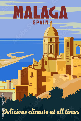 Travel poster Malaga Spain, tropical resort