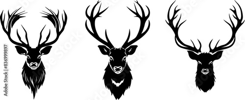 Silhouette set of deer head