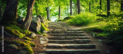 Old wood stairs to nowhere outdoor. Creative banner. Copyspace image