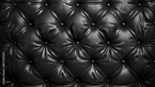 Patterned leather couch texture, black, 3D rendering, intricate design