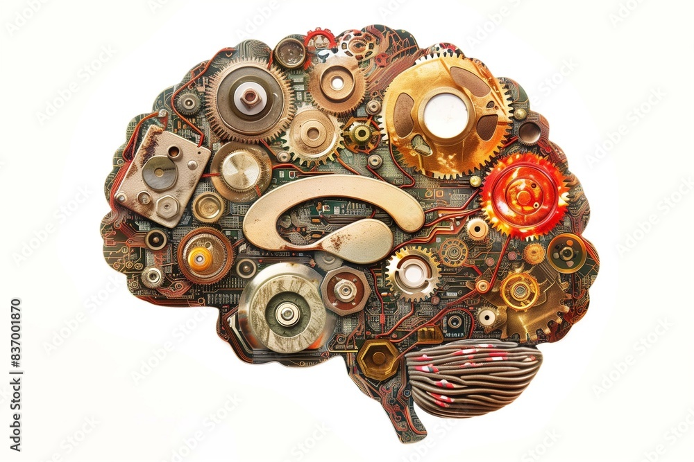 Fototapeta premium Brain illustration with gears and circuits, showcasing the intersection of creativity and technology 