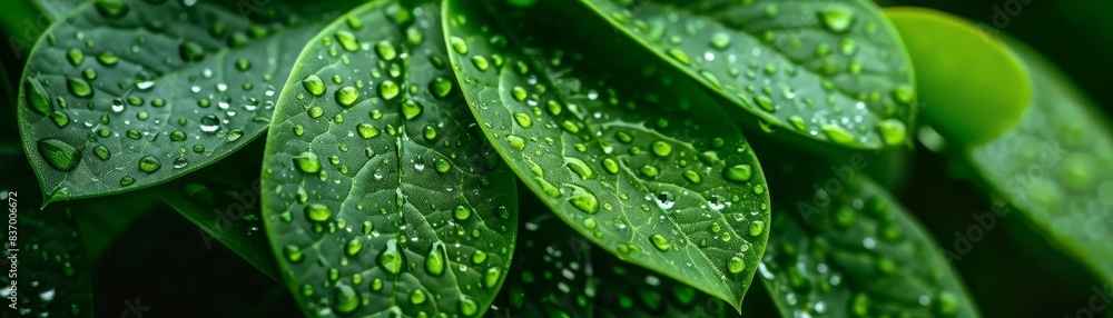 Artistic closeup of dew on green leaves Artistic closeup of dew on green leaves