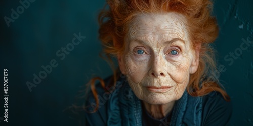 A serene portrait of an elderly woman with gentle eyes reflecting a lifetime's wisdom