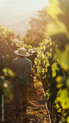 Vineyard Workers in Sunlit Harvest Scene Generative AI photo