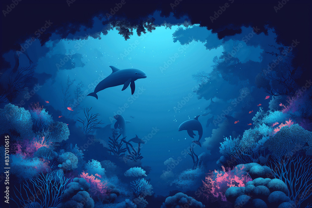 Obraz premium “Heart of the Ocean: A Serene Underwater World Teeming with Marine Life”