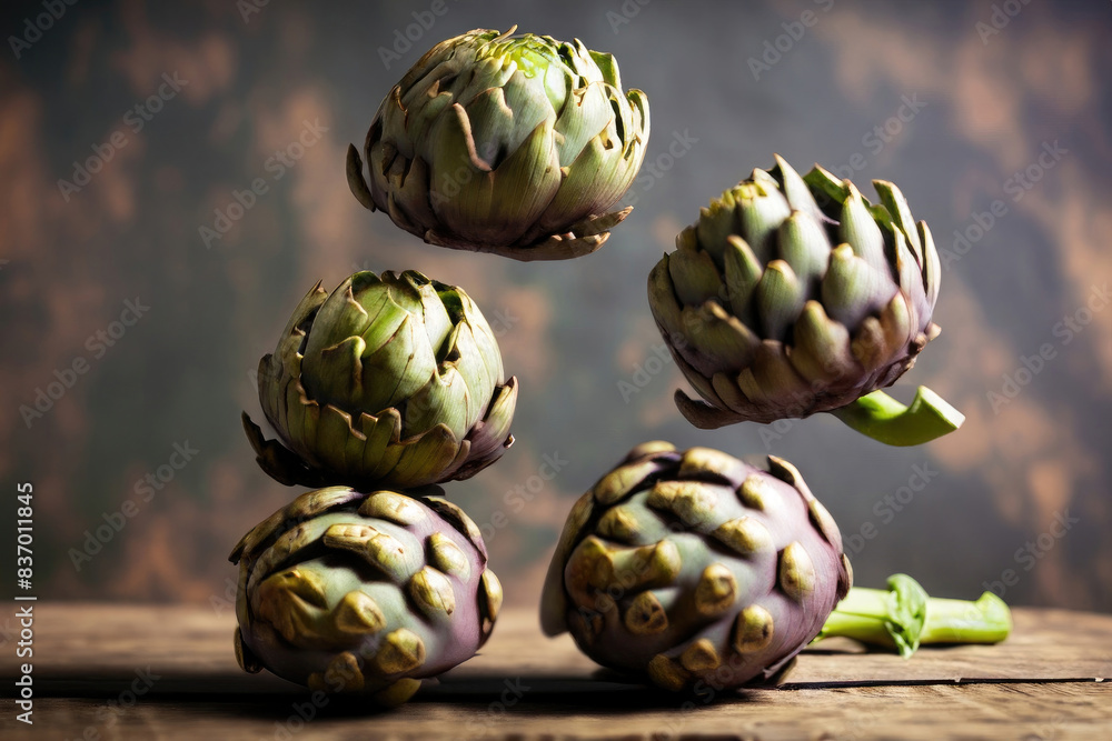 Obraz premium artichokes on wooden table