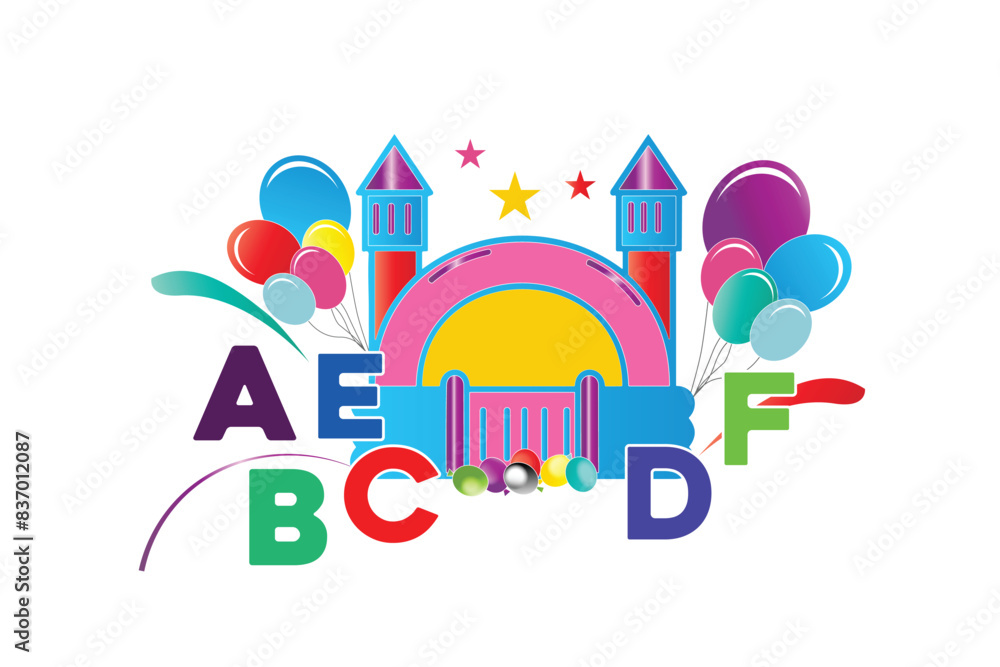 Fototapeta premium Vector soft play illustration, Balloon and jumping castle