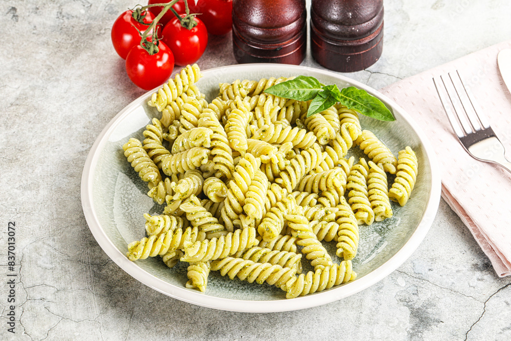 Italian pasta with basil pesto Italian pasta with basil pesto