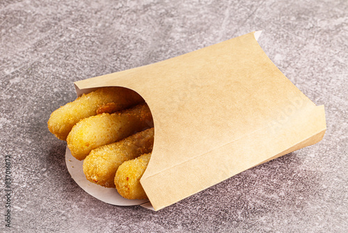 Breaded cheese sticks snack appetizer photo