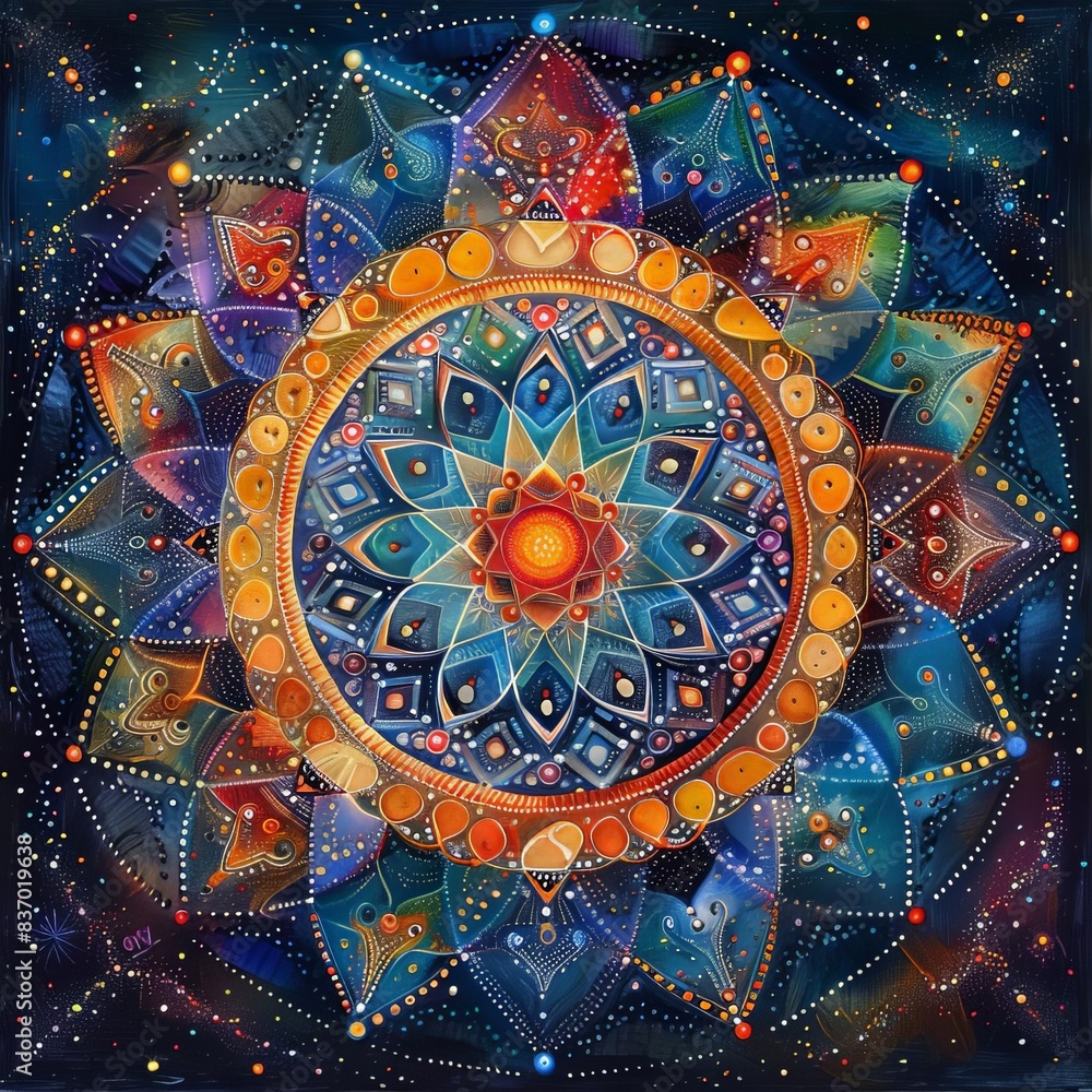 Cosmic mandala art with vibrant colors and intricate details. Cosmic mandala art with vibrant colors and intricate details.