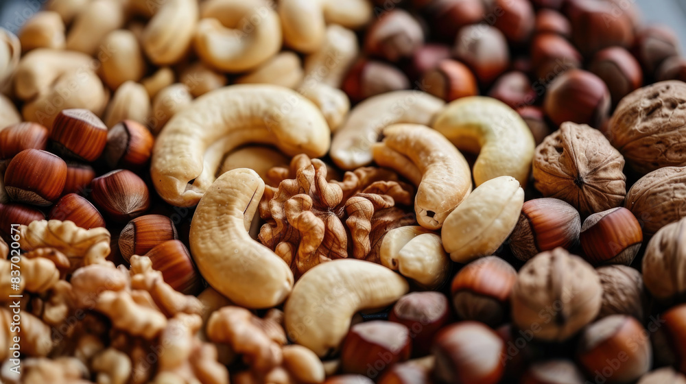 A variety of nuts, including cashews, walnuts, and hazelnuts. A variety of nuts, including cashews, walnuts, and hazelnuts.