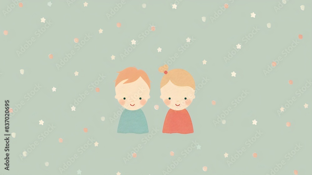 illustration of adorable newborn baby boy and baby girl. They lie side by side, their innocent faces and delicate features evoking warmth and tenderness, capturing the essence of new life and love illustration of adorable newborn baby boy and baby girl. They lie side by side, their innocent faces and delicate features evoking warmth and tenderness, capturing the essence of new life and love