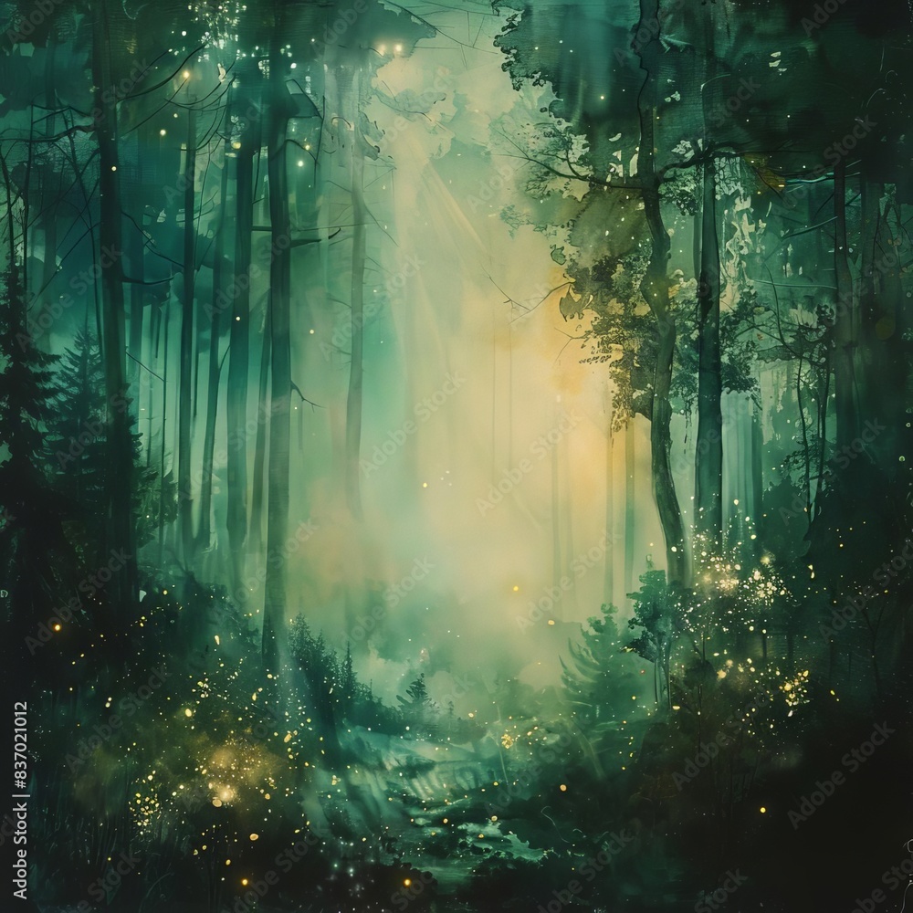 Sunlight streams through the trees in a lush, green forest.