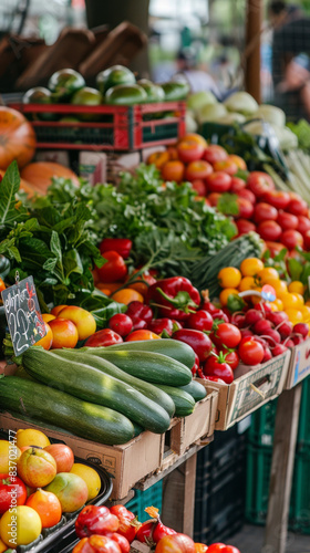 A large display of fresh produce including apples  oranges  and tomatoes