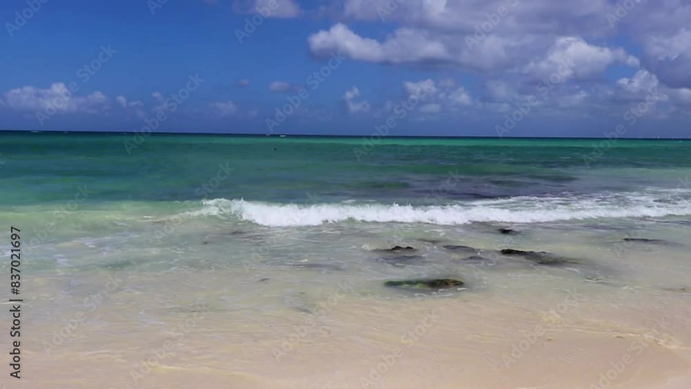 Tropical Caribbean beach clear water waves Playa del Carmen Mexico. Tropical Caribbean beach clear water waves Playa del Carmen Mexico.