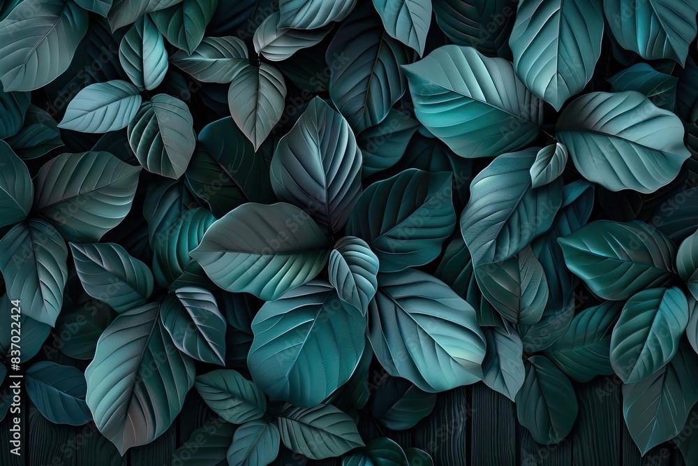 Lush foliage with dark green leaves. A beautiful pattern of leaves in gradient shades, creating a natural and calming background. Lush foliage with dark green leaves. A beautiful pattern of leaves in gradient shades, creating a natural and calming background.