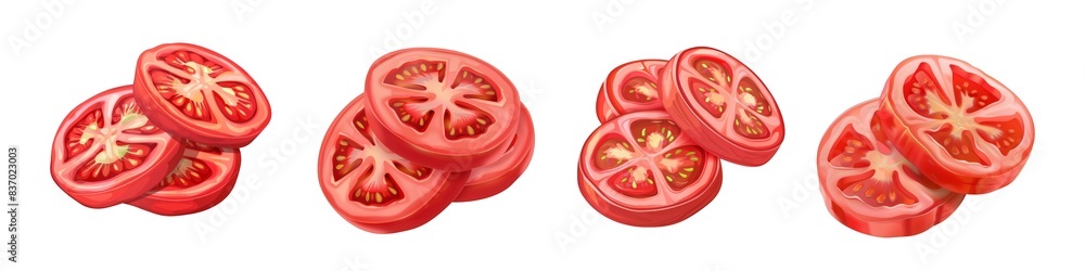 Sliced tomatoes, vividly showcasing the freshness and deliciousness of tomatoes isolated on transparent background cutout png Sliced tomatoes, vividly showcasing the freshness and deliciousness of tomatoes isolated on transparent background cutout png