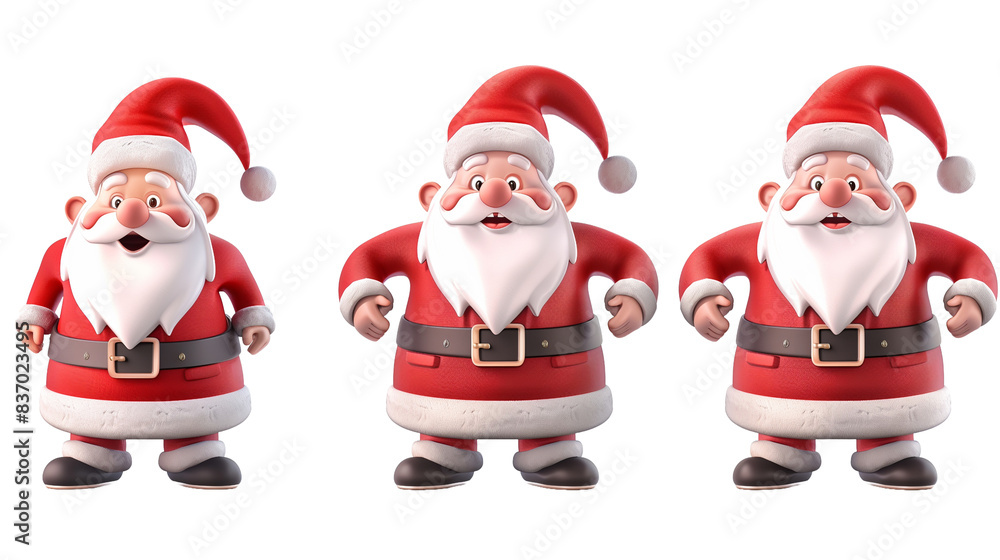 Set of 3D cartoon character Santa Claus Merry Christmas, happy, isolated on transparent background. Christmas design santa claus elements for T-shirt or website. Set of 3D cartoon character Santa Claus Merry Christmas, happy, isolated on transparent background. Christmas design santa claus elements for T-shirt or website.