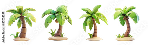 3D cartoon model of a coconut tree isolated on transparent background cutout png