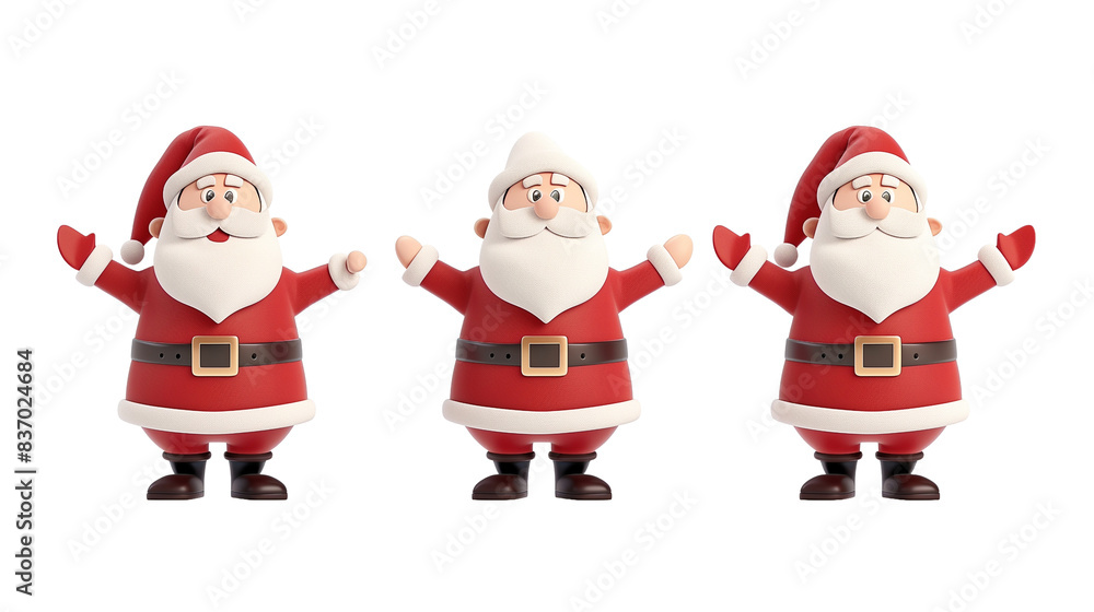 Set of 3D cartoon character Santa Claus Merry Christmas, happy, isolated on transparent background. Christmas design santa claus elements for T-shirt or website. Set of 3D cartoon character Santa Claus Merry Christmas, happy, isolated on transparent background. Christmas design santa claus elements for T-shirt or website.