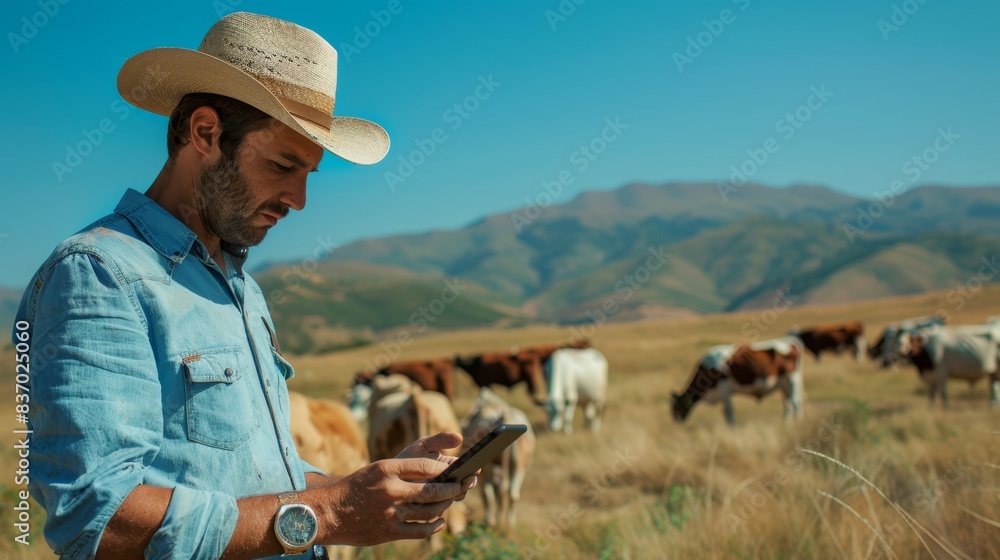 The Cowboy Using Smartphone.