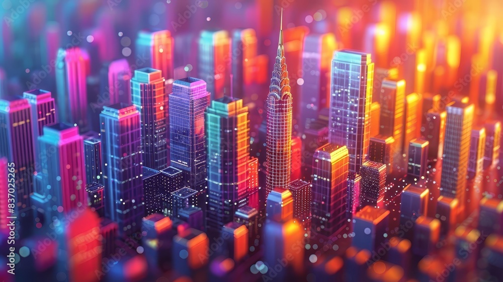Vibrant, glowing cityscape with colorful, illuminated skyscrapers, showcasing a futuristic urban night scene with dazzling lights. Vibrant, glowing cityscape with colorful, illuminated skyscrapers, showcasing a futuristic urban night scene with dazzling lights.