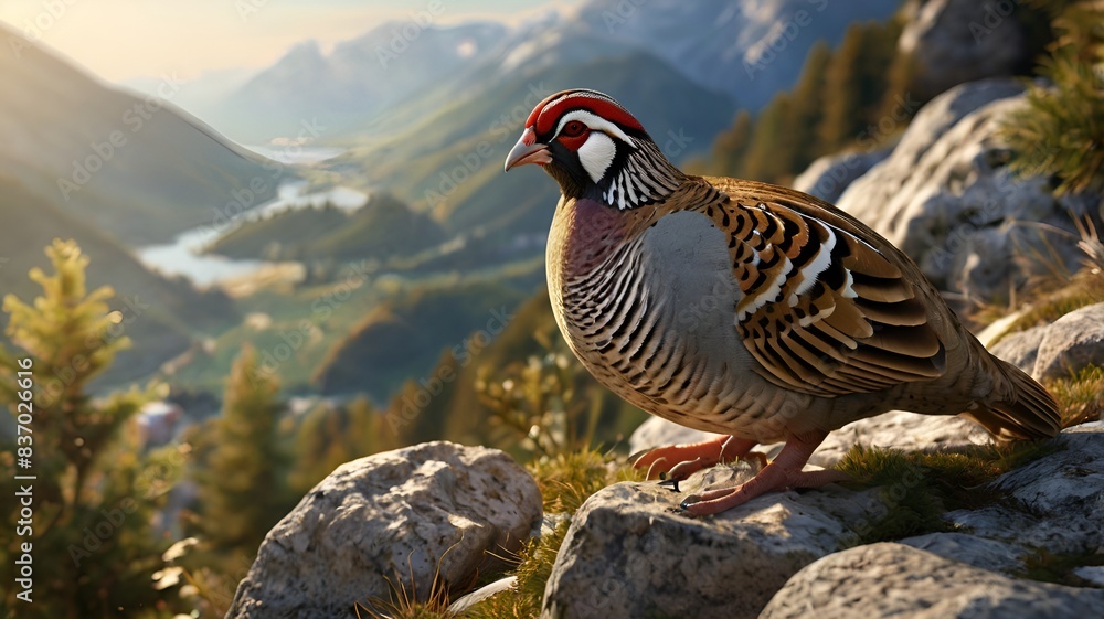 Granater AI A pheasant perched on a rock with a majestic mountain backdrop. Granater AI A pheasant perched on a rock with a majestic mountain backdrop.