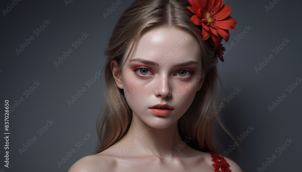 Fototapeta premium Close up of girl with red make up