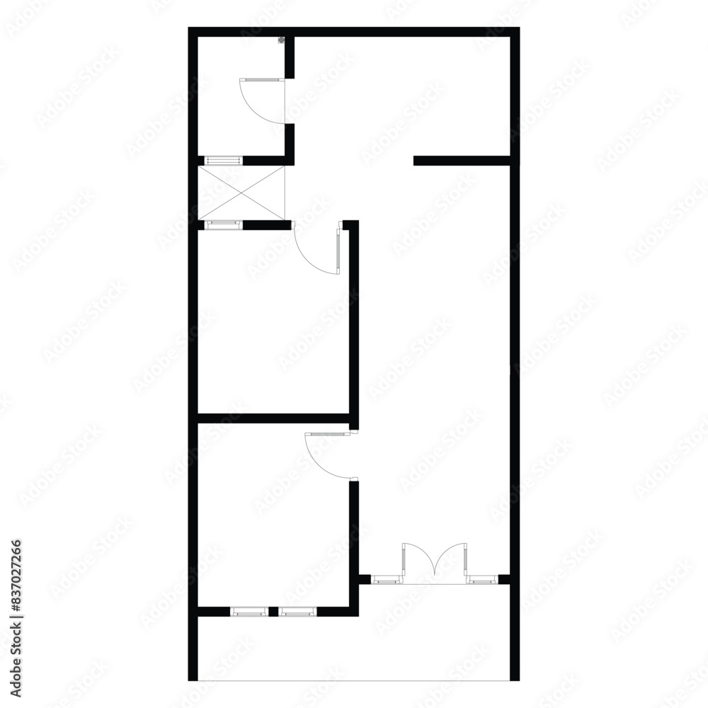 Black and White floor plan of a modern unfurnished house for your design. Suburban house vector blueprint. Architectural background. eps 10 Black and White floor plan of a modern unfurnished house for your design. Suburban house vector blueprint. Architectural background. eps 10