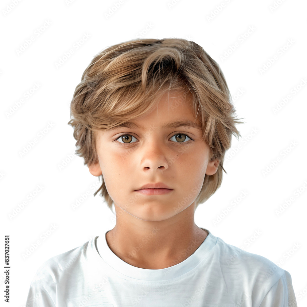Portrait of adorable young handsome boy with blonde hair, looking with straight face, isolated on transparent background Portrait of adorable young handsome boy with blonde hair, looking with straight face, isolated on transparent background