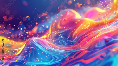 Vibrant liquid flow with neon glowing particles