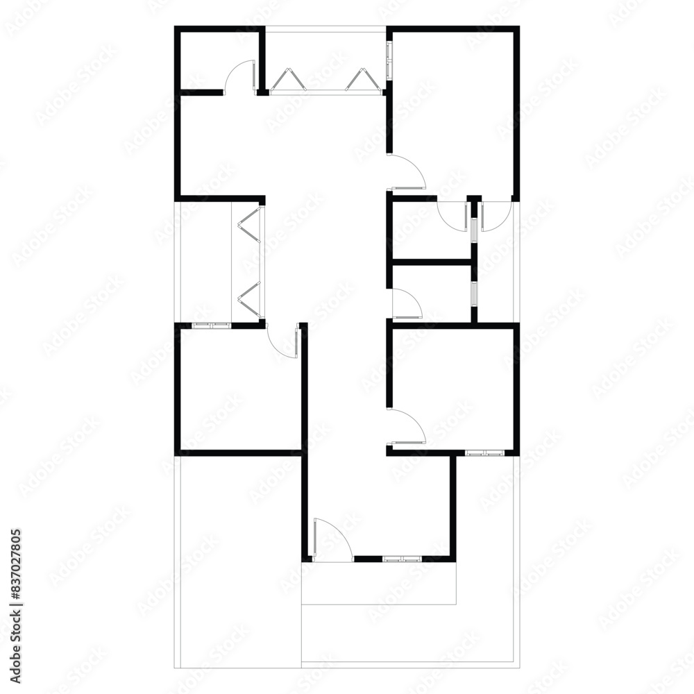 Black and White floor plan of a modern unfurnished house for your design. Suburban house vector blueprint. Architectural background. eps 10 Black and White floor plan of a modern unfurnished house for your design. Suburban house vector blueprint. Architectural background. eps 10