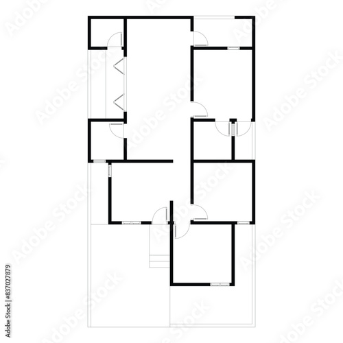 Black and White floor plan of a modern unfurnished house for your design. Suburban house vector blueprint. Architectural background.	eps 10