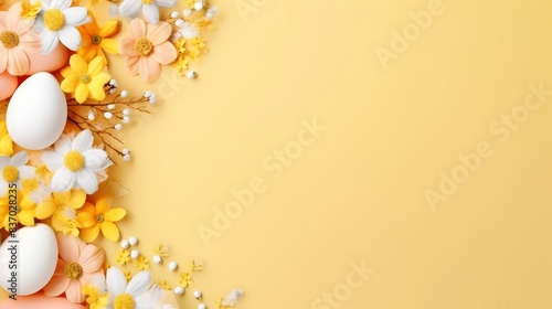 easter poster template with large copy space for text, colorful, bright and light colors. Yellow