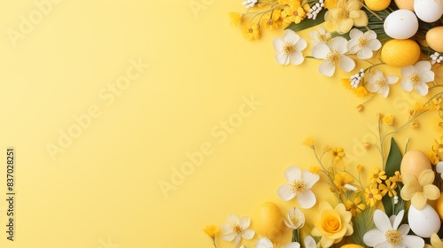 easter poster template with large copy space for text, colorful, bright and light colors. Yellow