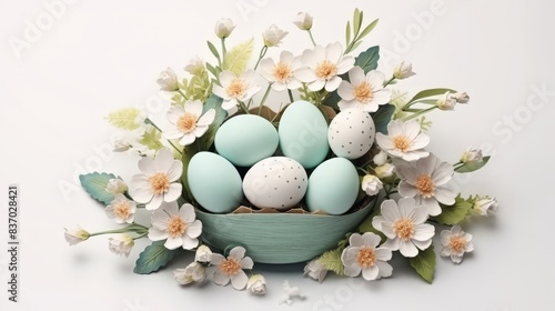 Happy Easter vintage sign with eggs on white background