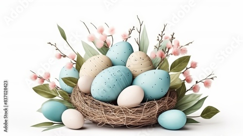 Happy Easter vintage sign with eggs on white background