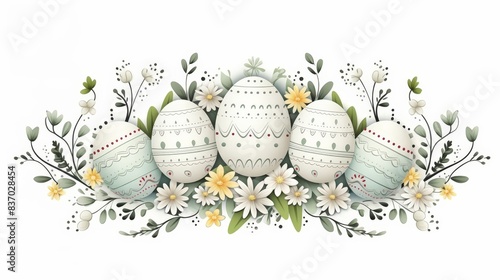 Happy Easter vintage sign with eggs on white background