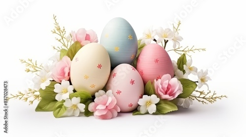 Happy Easter vintage sign with eggs on white background