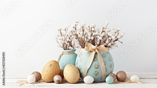 Happy Easter vintage sign with eggs on white background
