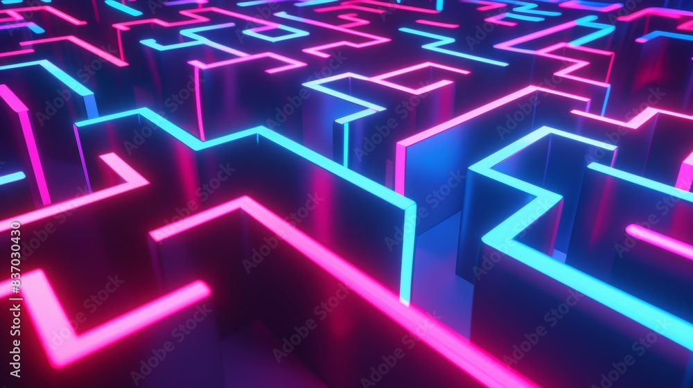 A vibrant neon-lit maze pattern, showcasing an intricate labyrinth design with a futuristic feel. A vibrant neon-lit maze pattern, showcasing an intricate labyrinth design with a futuristic feel.