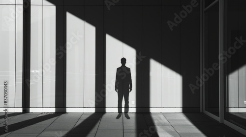 Wallpaper Mural Businessman's shadow stretching long into an empty office, symbolizing the loneliness and burden of leadership and personal sacrifices for career success. Torontodigital.ca