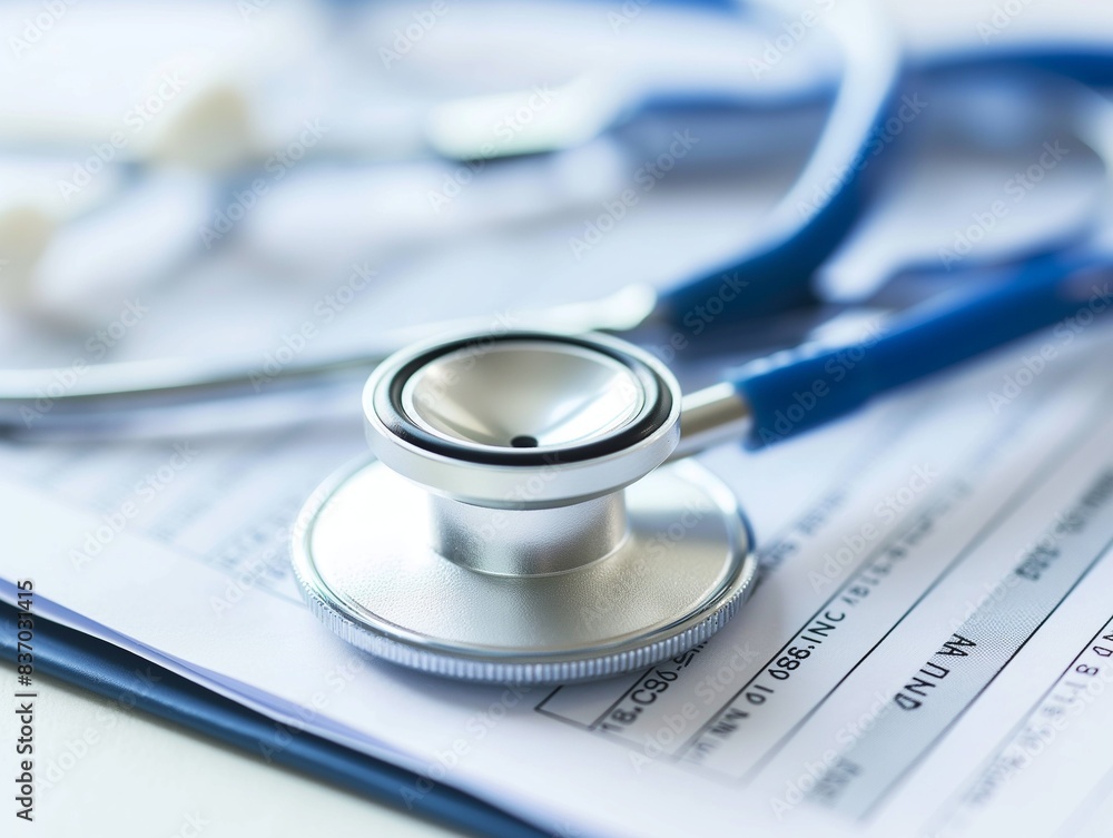 Stethoscope on blue, reflective background. Medical background Stethoscope on blue, reflective background. Medical background