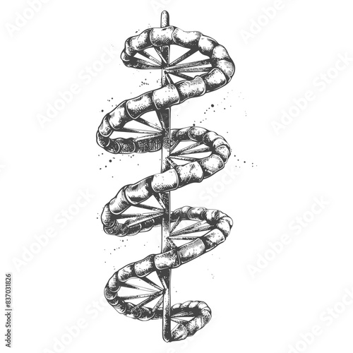 DNA Helix - Hand Drawn Sketch, Biology, Medical Science Illustration.