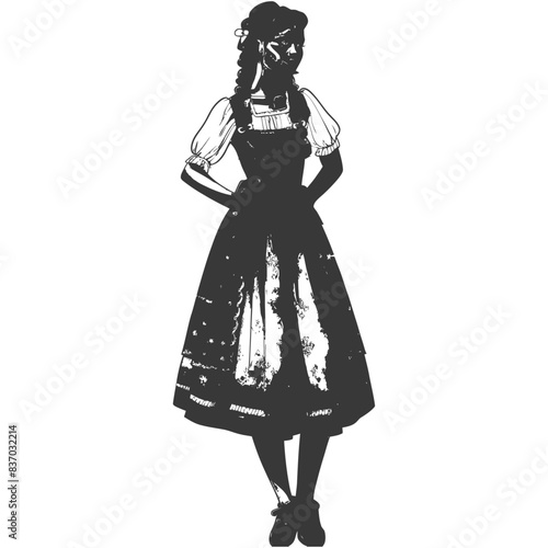 Dirndl Silhouette: Bavarian Maiden in Traditional Dress, Stylized Vector Art