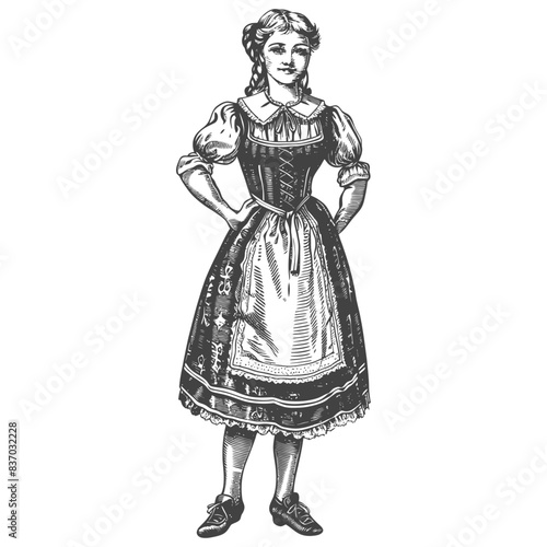 Vintage Maid: Hand-Drawn Illustration, Apron, Corset Dress, Rustic Charm