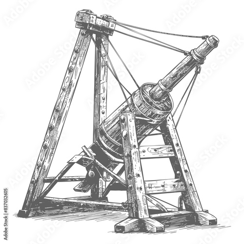 Renaissance Cannon: Detailed Woodcut Style Illustration.