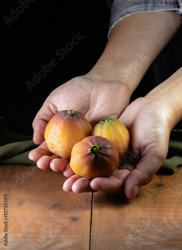 hands holding araza fruits photo