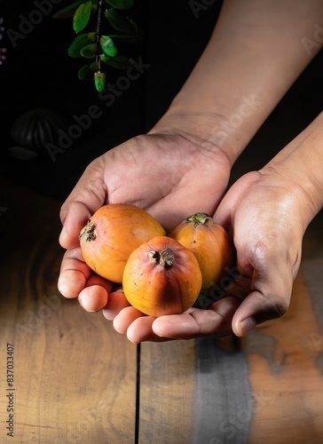 hands holding araza fruits photo