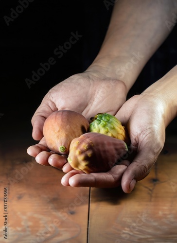 Hands holding atis fruit photo